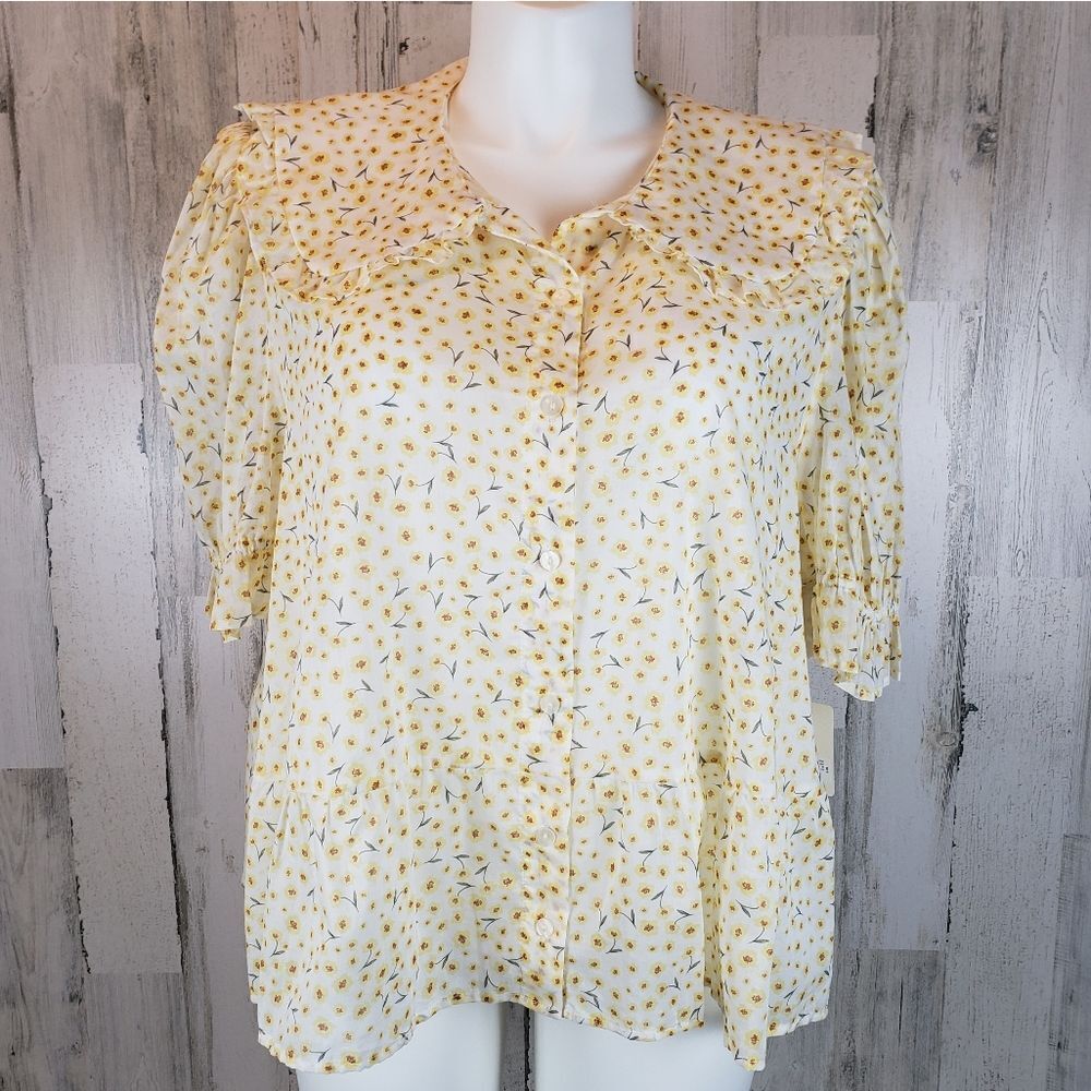 A.N.A. Rosie Ruffle Floral Blouse Sz 2X